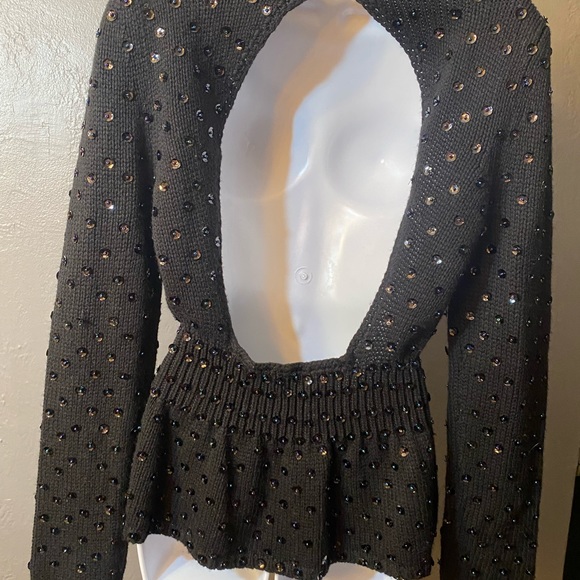 MODA International Black Sequin Open Back Sweater - Picture 7 of 16